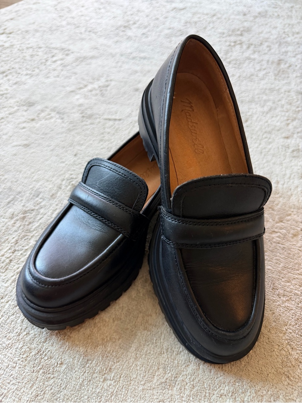 Madewell Black Leather Lugsole Loafers Size 5 NWOB